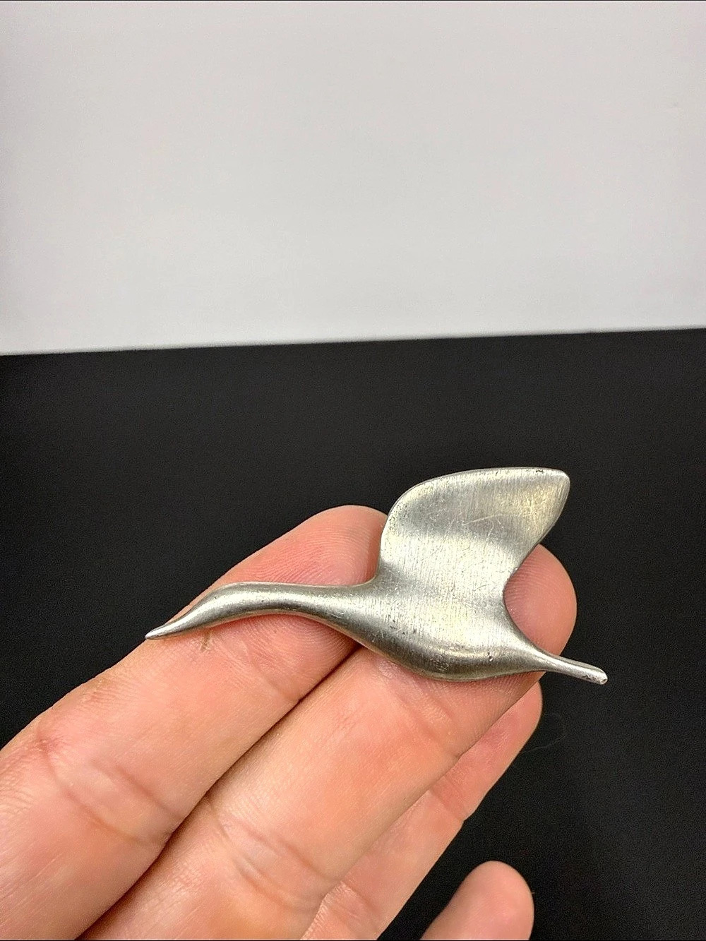 Vintage Modernist Bird in Flight Brooch Silver Tone MCM Seagull Pin